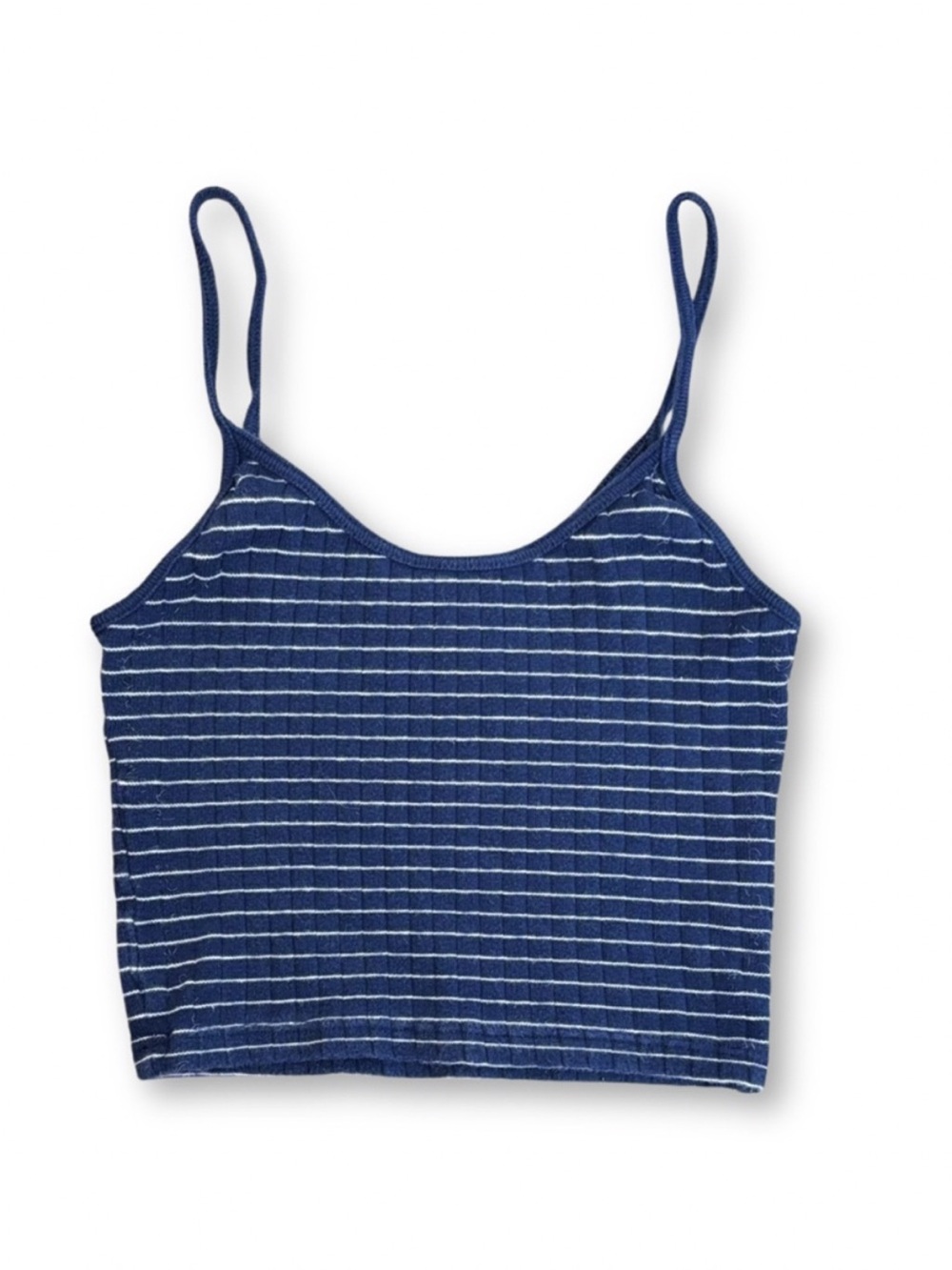 Brandy Melville Navy & White Ribbed Striped Cropped Tank